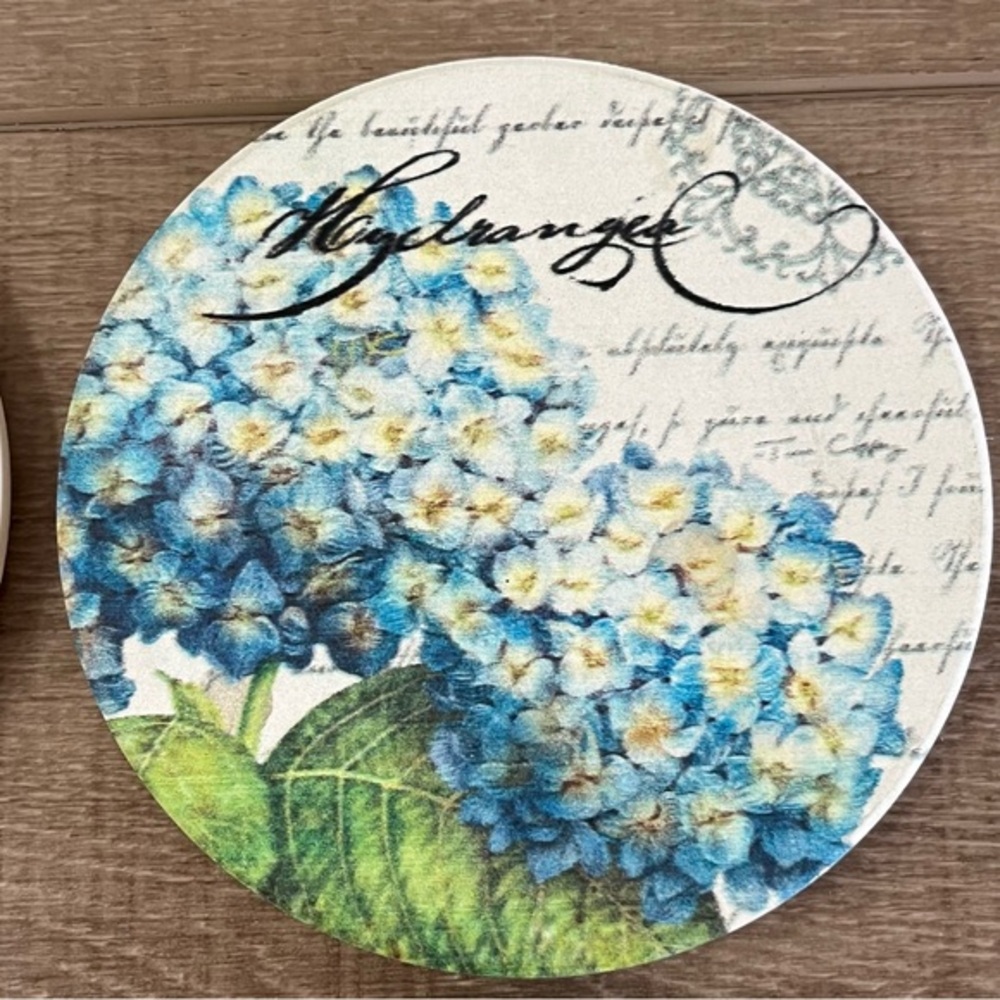 Hydrangea Floral‎ Stoneware Coasters Set of 4 Made USA Cork Backing Eco Friendly - Picture 10 of 12